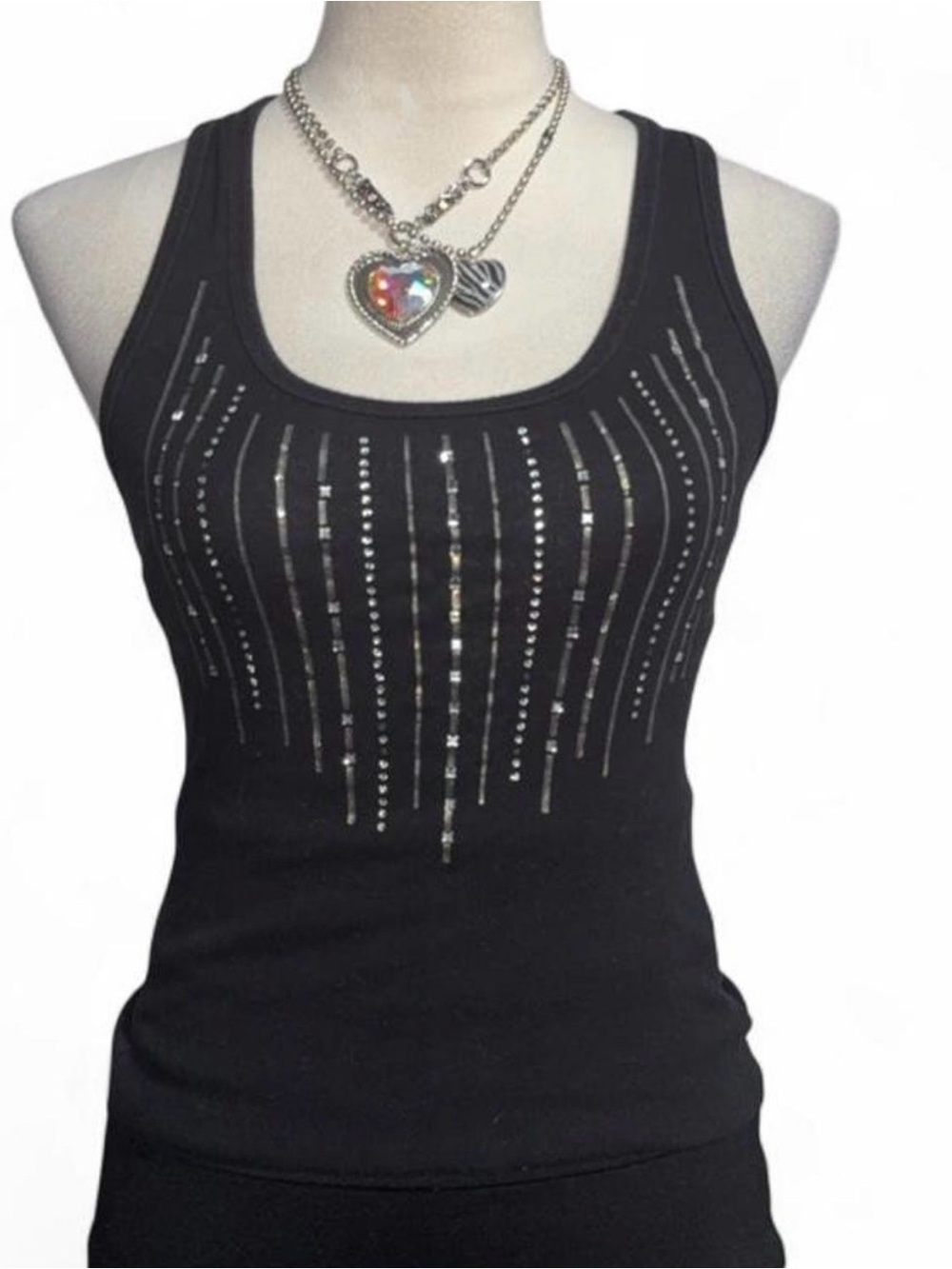 Guess Black Tank Top with Silver Studded Vertical Strips